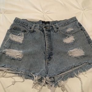 Distressed denim shorts